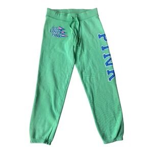 Y2K Victoria's Secret PINK Low Rise Joggers XS Green S.S. Love Pink‎ 86 Logo Vtg